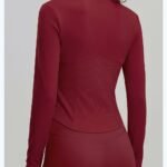 Women Cropped Workout Jacket Stand Collar Full Zip Corset Seam Design Long Sleeve Thumb Holes Stretchy Athletic Top Gym Running