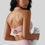 Women Yoga Activewear Halter Twist Back Sports Bra Buttery Soft Stretchy for Gym Running Daily
