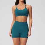 Women Seamless Sports Bra U Neck Criss Cross Multi Strap Back Removable Chest Pads Breathable Stretch Yoga Workout Bra