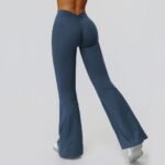Women Premium Brushed Nylon Spandex Bootcut Yoga Pants High Rise V Shaped Ruched Back Butt Lifting Soft Stretch Flare Leggings