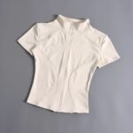 Women Full Zip Short Sleeve Yoga Jacket Stand Collar Quick Dry Slim Fit Cropped Athletic Top