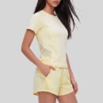 Women Breathable Mesh 2-Piece Athletic Set Quick Dry Round Neck Short Sleeve Top & Loose Running Shorts