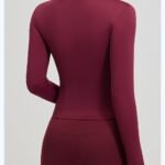 Women Zip Up Workout Jacket Stand Collar Thumb Holes Long Sleeve Slim Cropped Sports Top For Gym Yoga Running