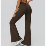 Women Premium Brushed Nylon Spandex Bootcut Yoga Pants High Rise V Shaped Ruched Back Butt Lifting Soft Stretch Flare Leggings
