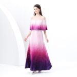 Women's dress One-shoulder pleated ruffle floral long dress