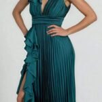 Women's Dress Deep V Pleated Maxi Dress