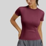 Women Premium Quick Dry Buttery Soft Seamed Sculpt Yoga Top Crew Neck Short Sleeve Slim Fit Cropped Sports Shirt