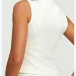 Women Stand Collar Sleeveless Workout Vest Full Zip Front Stretchy Seamed Slim Fit Cropped Tank Top for Gym Running Yoga