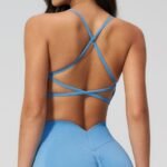 Women Seamless Sports Bra U Neck Criss Cross Multi Strap Back Removable Chest Pads Breathable Stretch Yoga Workout Bra