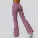 Women Premium Brushed Nylon Spandex Bootcut Yoga Pants High Rise V Shaped Ruched Back Butt Lifting Soft Stretch Flare Leggings