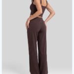 Women Premium Soft 2-Piece Athleisure Set Square Neck Crop Sports Bra + High Waist Drawstring Wide Leg Lounge Pants