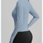 Women Zip Up Workout Jacket Stand Collar Thumb Holes Long Sleeve Slim Cropped Sports Top For Gym Yoga Running