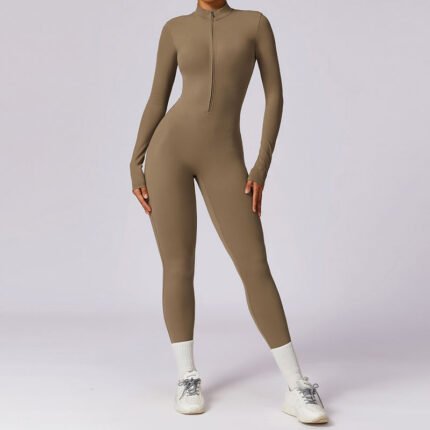 Women’s Long-Sleeve Zipper Yoga & Fitness Jumpsuit
