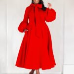 Women’s Plus-Size Long-Sleeve Bow Detail Dress