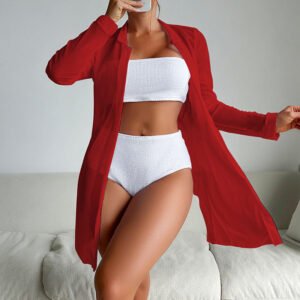 Women’s 3-Piece Bandeau Bikini Set with Beach Cover-Up