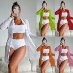 Women’s 3-Piece Bandeau Bikini Set with Beach Cover-Up