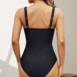 Women’s Solid V-Neck Tummy-Control One-Piece Swimsuit