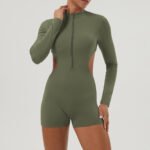 Women’s Long-Sleeve Backless Cross-Back Fitness Jumpsuit