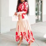 Women’s Plus-Size Printed V-Neck Ruffle Maxi Dress with Waist Tie