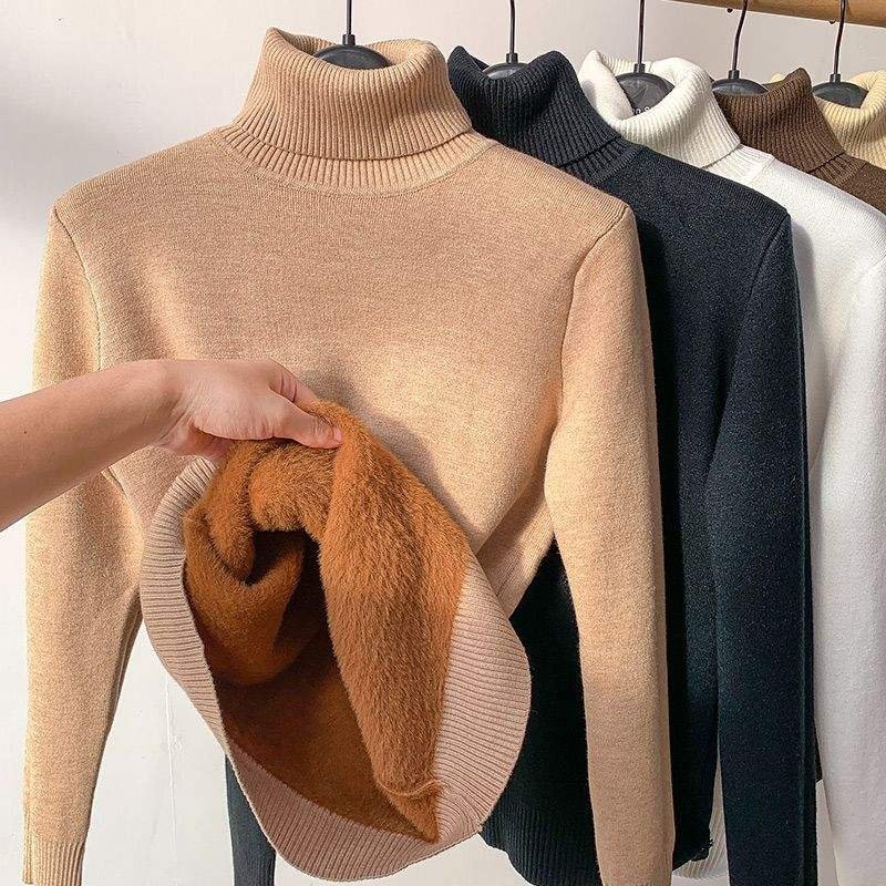 Women’s Warm Solid-Color Fleece Winter Pullover Sweater
