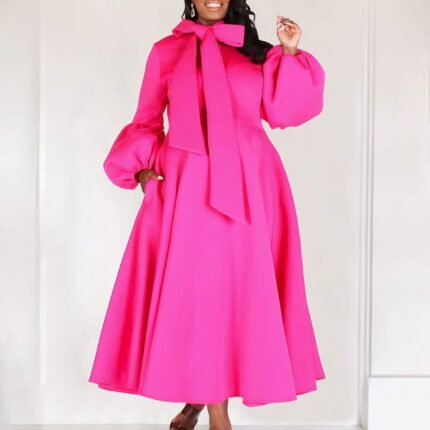Women’s Plus-Size Long-Sleeve Bow Detail Dress