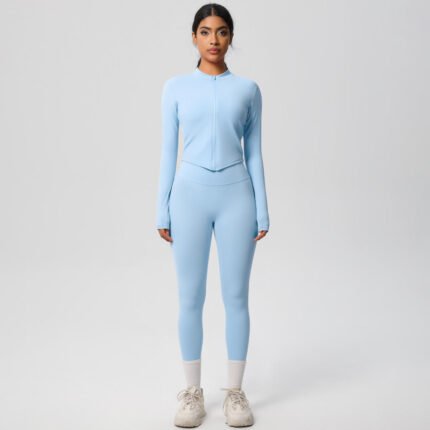 Women’s High-Waist Zipper Top & Leggings Yoga Set