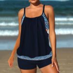 Women’s Floral Two-Piece Tankini Swimsuit with Flared Sleeves