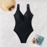 Women’s Solid V-Neck Tummy-Control One-Piece Swimsuit