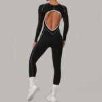 Women’s Color-Block Long-Sleeve Gym & Yoga Jumpsuit