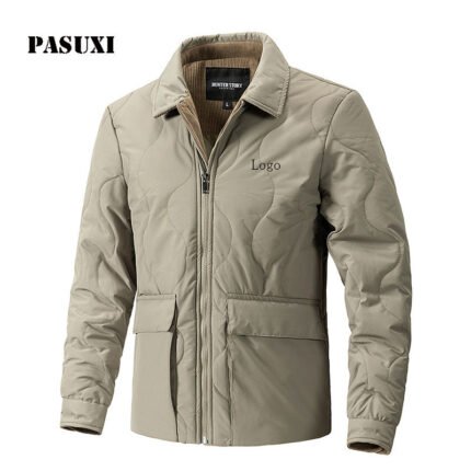 Men's 100% Polyester Corduroy Jacket Turtleneck Collar Fleece Lined Windproof Eco-Friendly Casual Winter Printing Shell