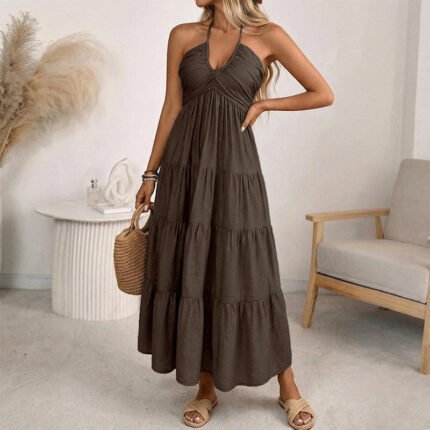 Women’s Printed Backless Strappy Maxi Party Dress