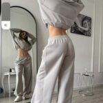 Women’s Solid Stand-Collar Hoodie & Shorts Sports Set