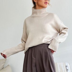 Women’s Soft Solid Turtleneck Long-Sleeve Sweater