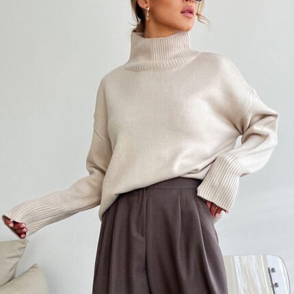 Women’s Soft Solid Turtleneck Long-Sleeve Sweater