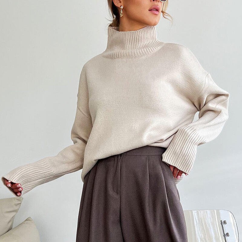 Women’s Soft Solid Turtleneck Long-Sleeve Sweater