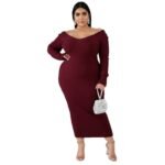 Women’s Solid V-Neck Ribbed Knit Maxi Dress