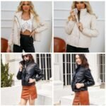 Women’s Plus-Size Padded PU Leather Winter Jacket