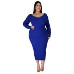 Women’s Solid V-Neck Ribbed Knit Maxi Dress