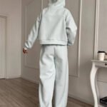 Women’s Solid Stand-Collar Hoodie & Shorts Sports Set