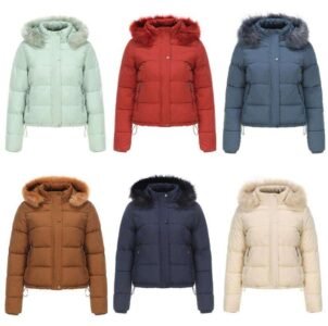 Women’s Hooded Quilted Puffer Jacket with Zipper Pockets