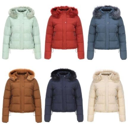 Women’s Hooded Quilted Puffer Jacket with Zipper Pockets