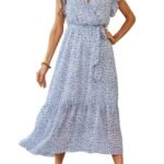 Women’s Floral Print Deep V-Neck Ruffle Mini Dress