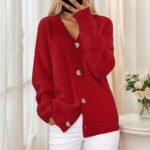 Women’s V-Neck Jacquard Knit Button-Front Cardigan
