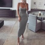 Women’s Color-Block Backless Slim-Fit Knit Maxi Dress