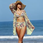 Women’s 3-Piece High-Waist Halter Bikini Set with Mesh Cover-Up