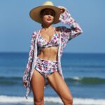 Women’s 3-Piece High-Waist Halter Bikini Set with Mesh Cover-Up