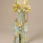 Women’s Plus-Size V-Neck Backless Lantern-Sleeve Maxi Dress