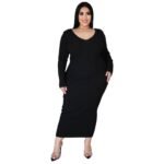 Women’s Solid V-Neck Ribbed Knit Maxi Dress