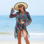 Women’s 3-Piece Floral High-Waist Bikini Set with Long-Sleeve Kimono