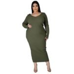 Women’s Solid V-Neck Ribbed Knit Maxi Dress